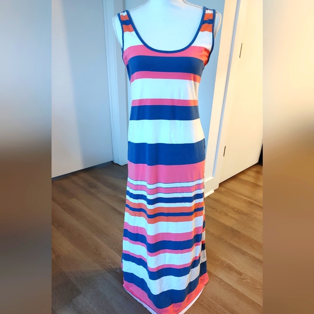 95% Cotton Nautical Maxi dress Multi color lightweight leisure Resort wear